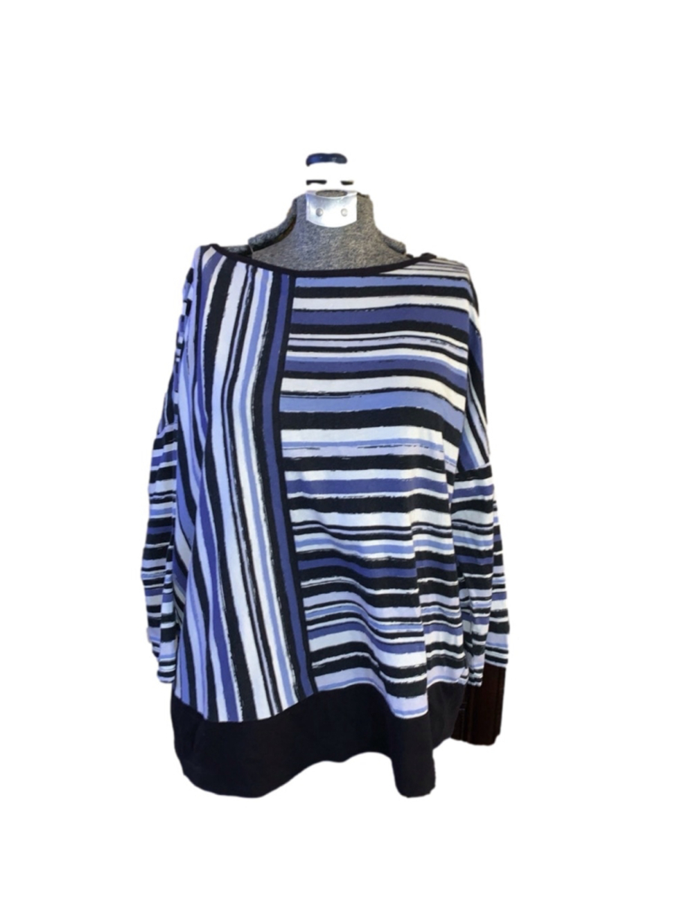 Striped Top Large Blue Black white cotton blend